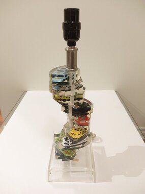 Vintage Lucite Matchbox/Hot Wheels Stacked Cars Table Lamp Retro Mancave